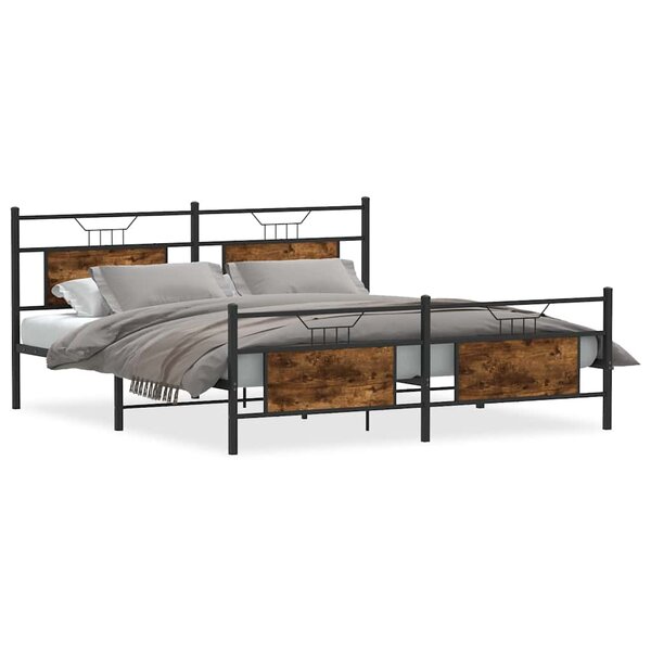 vidaXL Cadre de lit en métal sans matelas chêne fumé 183x213 cm