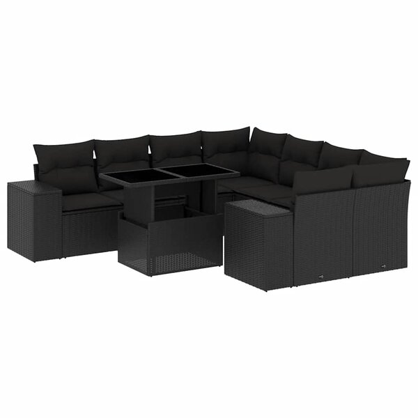 vidaXL Salon de jardin 9 Pièces avec coussins noir résine tressée