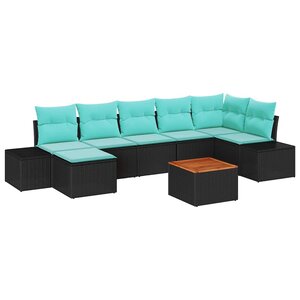vidaXL Ensemble de canapé de jardin avec coussin 8 Pièces Noir Poly rotin