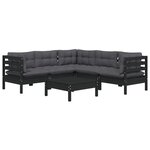 vidaXL Salon de jardin 6 Pièces avec coussins Noir Bois de pin massif
