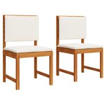 Chaises de jardin sans accoudoirs avec coussins – 2 pièces en bois d'acacia