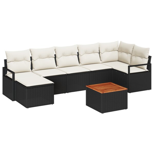 vidaXL Ensemble de Canapé de Jardin de 8 Pièces avec Coussins Noir Rattan Poly Acacia