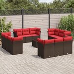 vidaXL Salon de jardin avec coussins 13 Pièces marron résine tressée