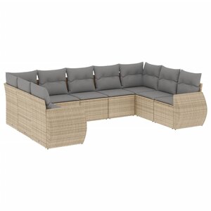 vidaXL Salon de jardin avec coussins 9 Pièces beige résine tressée