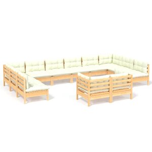 Salon de jardin meuble d'extérieur ensemble de mobilier 12 pièces avec coussins crème bois de pin massif 02_0015572