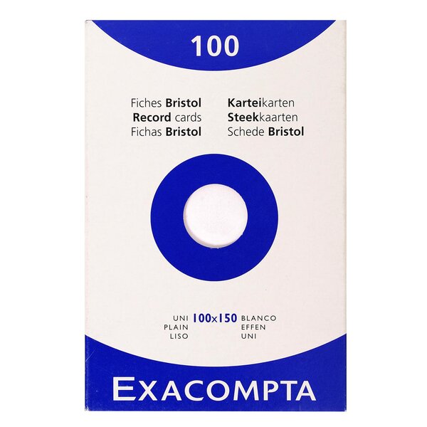Étui De 100 Fiches - Bristol Uni Non Perforé 100x150mm - Blanc - X 10 - Exacompta
