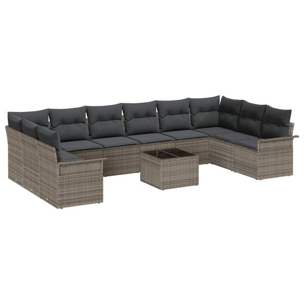 vidaXL Ensemble de canapé de jardin 11 Pièces Gris Poly rotin
