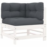 vidaXL Salon de jardin 3 Pièces avec coussins blanc bois massif