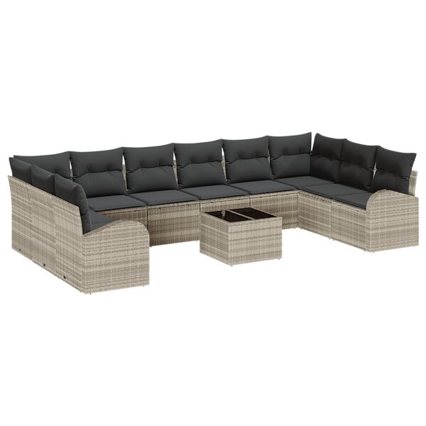 vidaXL Ensemble de jardin 11 pièces avec coussins en rotin poly gris