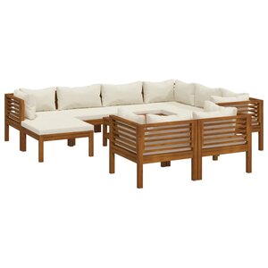 vidaXL Salon de jardin 10 Pièces avec coussin crème Bois d'acacia solide