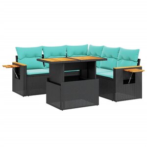vidaXL Salon de jardin 6 Pièces avec coussins noir résine tressée