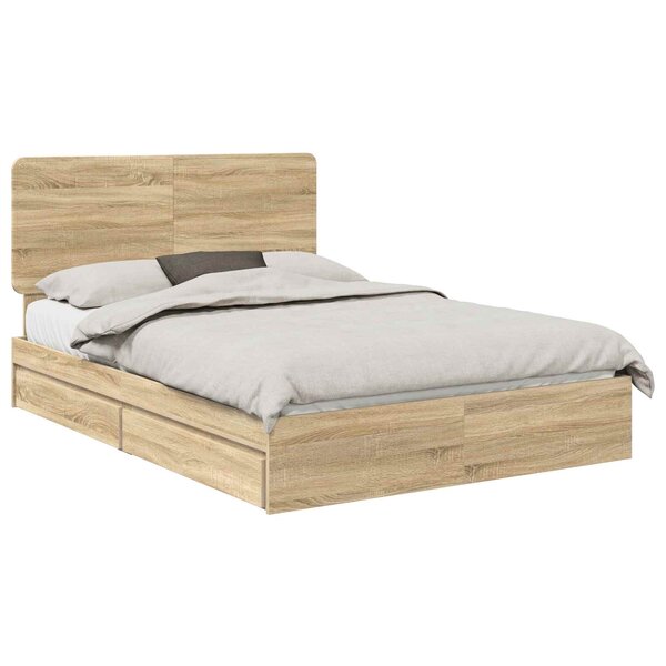 vidaXL Lit de Rangement Chêne Sonoma 150 x 200 cm Bois d'ingénierie