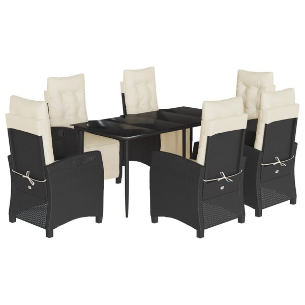 vidaXL Ensemble à manger de jardin coussins 7Pièces Noir Résine tressée