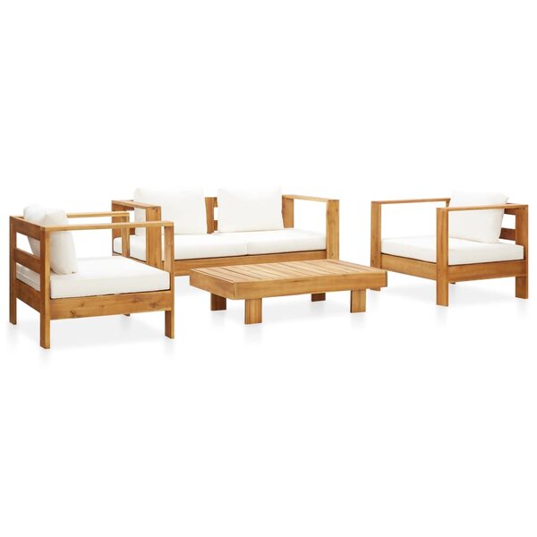 vidaXL Salon de jardin 4 Pièces avec coussins crème bois d'acacia solide
