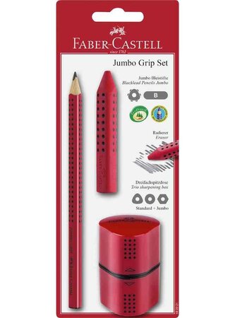 Kit crayon Jumbo GRIP, rouge blister FABER-CASTELL