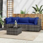 vidaXL Salon de jardin 4 Pièces avec coussins Gris Résine tressée