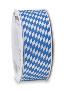 Ruban satiné bavaria 20-m-rouleau 40 mm blanc/bleu