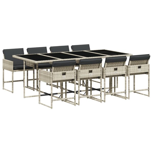 vidaXL Ensemble à manger de jardin et coussins 9 Pièces gris clair rotin