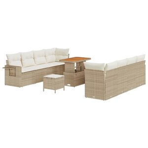 vidaXL Ensemble de canapé de jardin 11 Pièces Beige Poly rotin