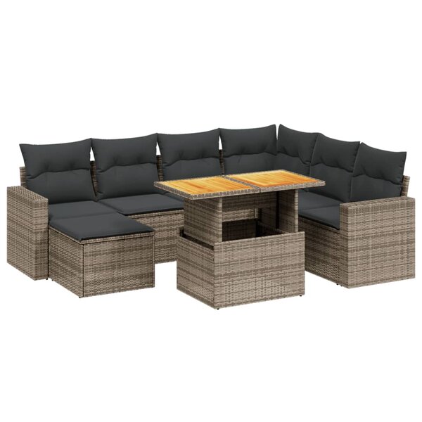 vidaXL Salon de jardin 8 Pièces avec coussins gris résine tressée