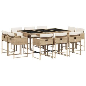 vidaXL Ensemble à manger de jardin et coussins 11 Pièces beige poly rotin