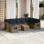 vidaXL Salon de jardin 10 Pièces avec coussins gris résine tressée
