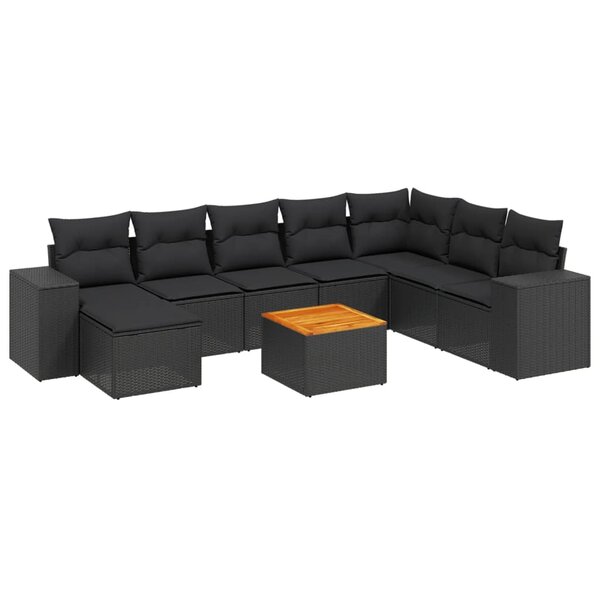 vidaXL Salon de jardin 9 Pièces avec coussins noir résine tressée