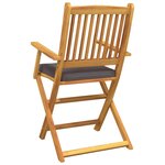 vidaXL Chaises de jardin pliantes avec coussin gris - 2 pièces en bois d'acacia massif