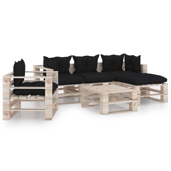 vidaXL Salon palette de jardin 6 Pièces avec coussins bois de pin