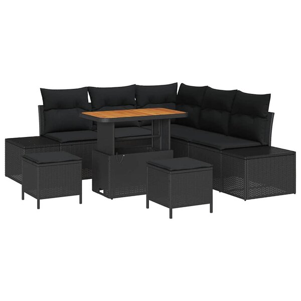 vidaXL Ensemble de canapé de jardin avec coussin 8 Pièces Noir Poly rotin