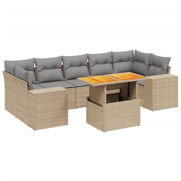vidaXL Salon de jardin avec coussins 8 Pièces beige résine tressée