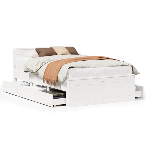 vidaXL Cadre de lit sans matelas avec tête de lit blanc 135x190 cm pin