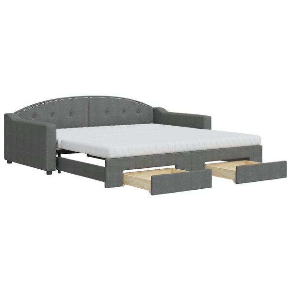 vidaXL Lit de jour avec gigogne et tiroirs gris foncé 100x200 cm tissu
