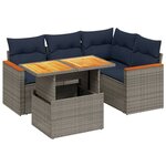vidaXL Salon de jardin 5 Pièces avec coussins gris résine tressée