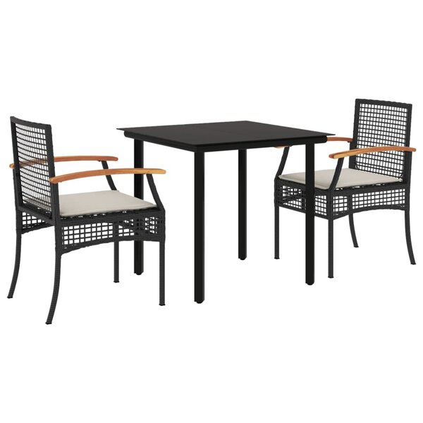 vidaXL Ensemble à manger de jardin avec coussins 3 Pièces Noir