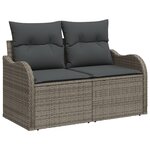 Set de canapé de jardin 7 pièces avec coussins gris en poly rotin