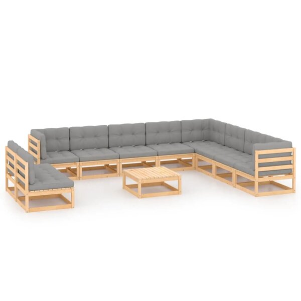 vidaXL Salon de jardin 11 Pièces avec coussins Bois de pin massif