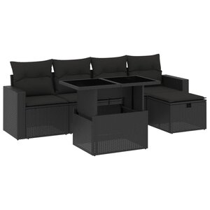 vidaXL Salon de jardin 6 Pièces avec coussins noir résine tressée