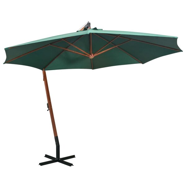 vidaXL Parasol suspendu avec poteau en bois 350 cm vert
