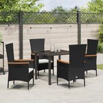 vidaXL Ensemble de repas de jardin de 5 pièces avec coussins rotin poly noir