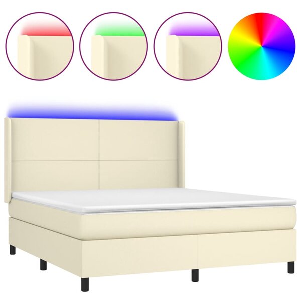 vidaXL Sommier à lattes de lit matelas LED Crème 180x200 cm Similicuir
