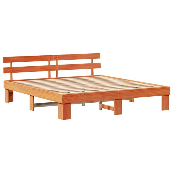 vidaXL Cadre de Lit avec Tête de Lit Marron 180x200 cm en Bois Massif de Pin