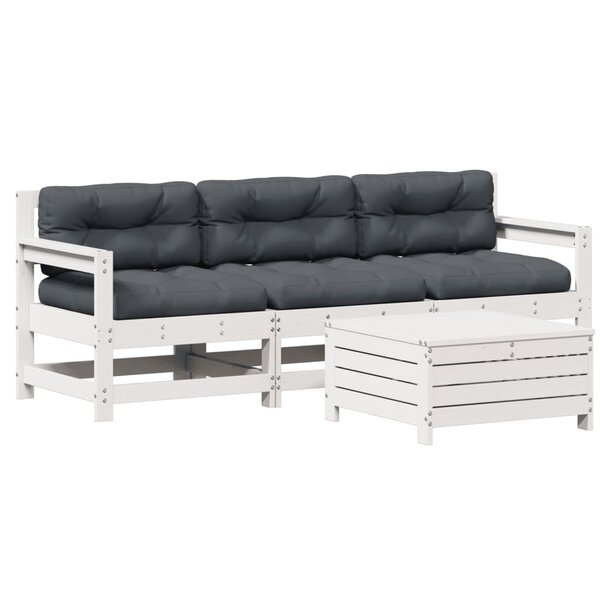 vidaXL Salon de jardin 4 Pièces avec coussins blanc bois de pin massif