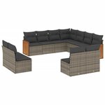 vidaXL Salon de jardin 11 Pièces avec coussins gris résine tressée