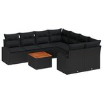 vidaXL Ensemble de Canapé de Jardin 9 Pièces Noir Grand Rotin & Métal