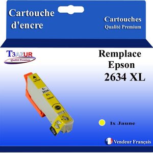 T3AZUR - Cartouche Compatible avec Epson XP620  XP625  XP700  XP710  XP720  XP800  XP810  XP820 remplace Epson T2634 Jaune