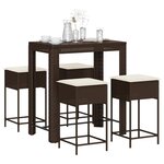 vidaXL Ensemble de bar de jardin avec coussins 5 Pièces marron poly rotin