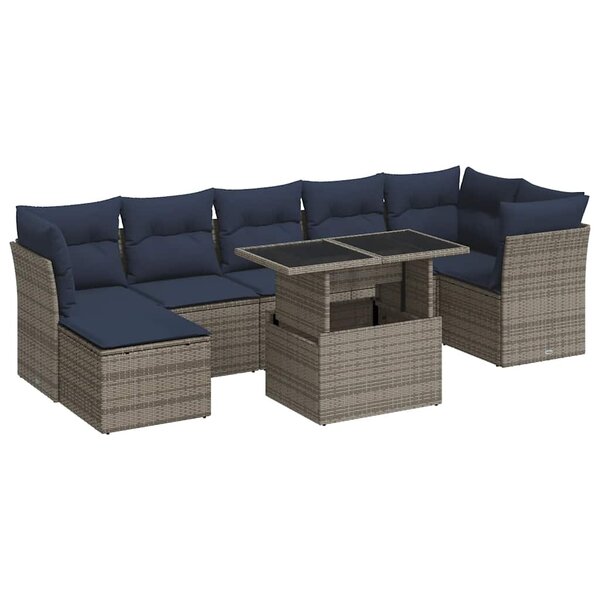 vidaXL Salon de jardin avec coussins 7 Pièces gris résine tressée acacia