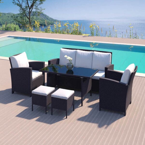 Modena noir & blanc - Salon de jardin 6 pièces - Résine tressée