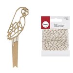 Silhouette en bois MDF origami Perroquet 15 cm + Ficelle dorée & blanche 15 m